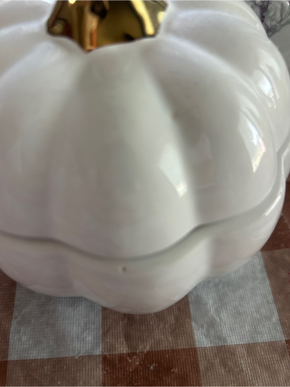 Ceramic White Pumpkin Trinket Bowl with Gold Stem - Picture 2 of 5